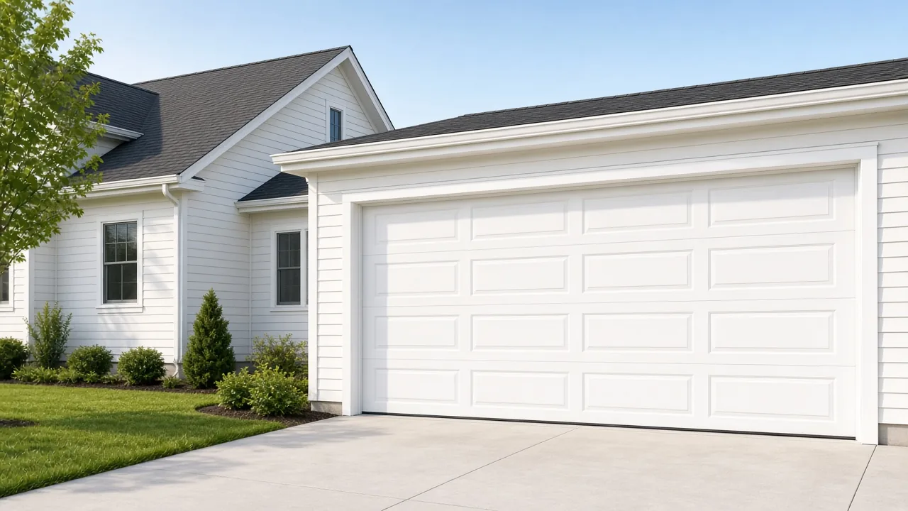 White raised-panel garage door on a Franklin-area home in daylight